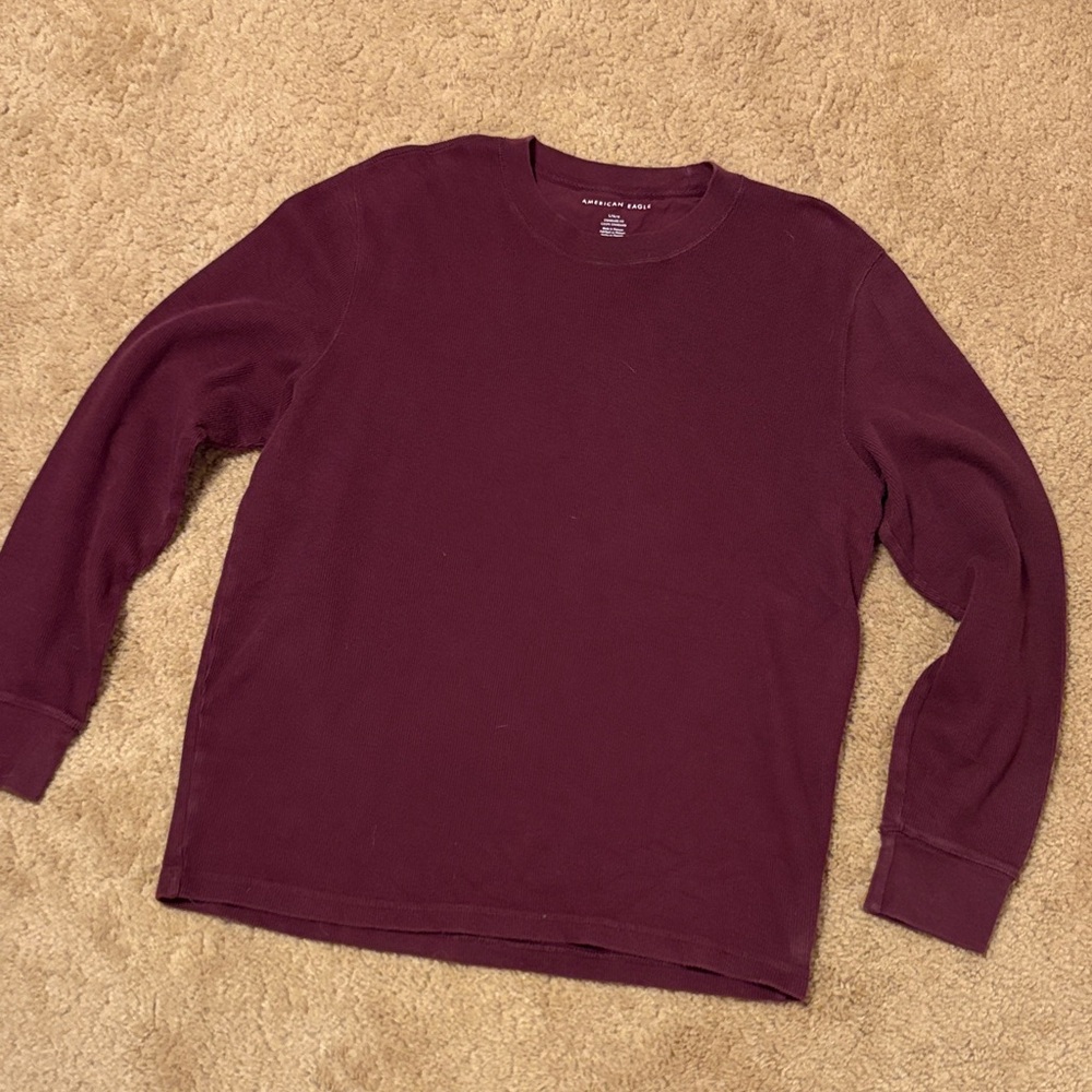 American Eagle Outfitters Men's Deep Red Long Sleeve Shirt